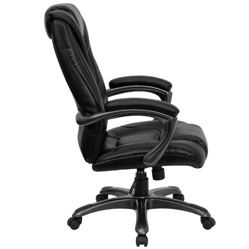 Flash Furniture Oma High Back Black LeatherSoft Layered Upholstered Executive Swivel Ergonomic Office Chair with Smoke Metal Base and Arms