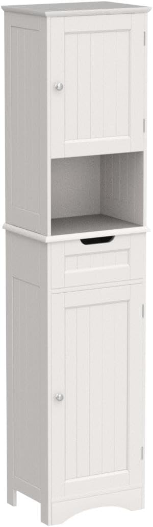 67" H Tall Bathroom Storage Cabinet, Narrow Linen Tower Freestanding Adjustable