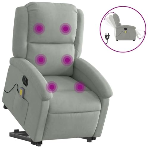 Massage Recliner - Light Gray | Power Lift & Recline, Vibration Massage, Side Pocket