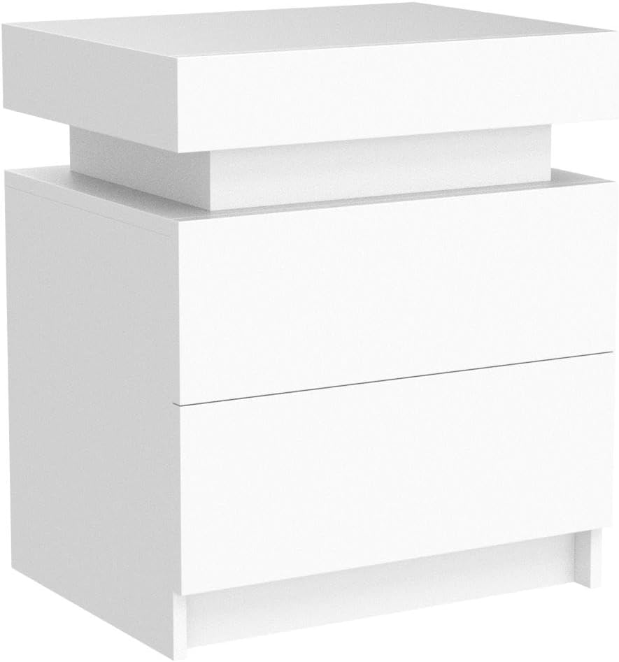 LED Nightstand White Nightstand with Led Lights Modern Night Stand with 2 High Gloss
