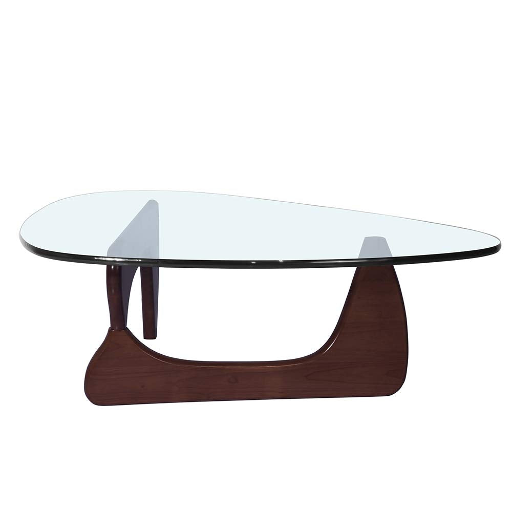 Noguchi Table Triangle Glass Coffee Table with Solid Wood Base