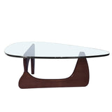 Noguchi Table Triangle Glass Coffee Table with Solid Wood Base