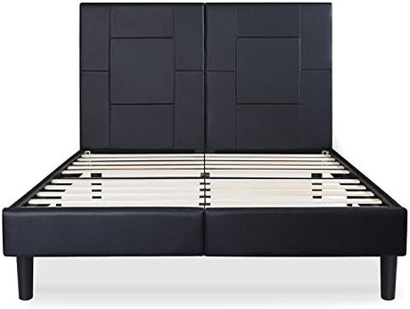 14 Inch Dura Metal Faux Leather Wood Folding Platform Bed Frame Full Size