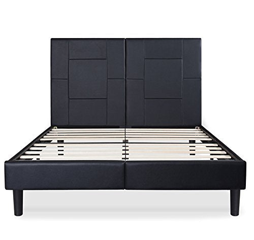 14 Inch Dura Metal Faux Leather Wood Folding Platform Bed Frame Full Size