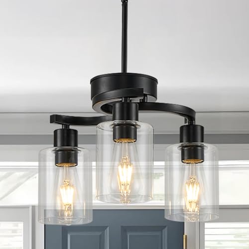 3 Lights Farmhouse Black Chandeliers Adjustable Height Hanging Modern Industrial Ceiling Pendant Lights