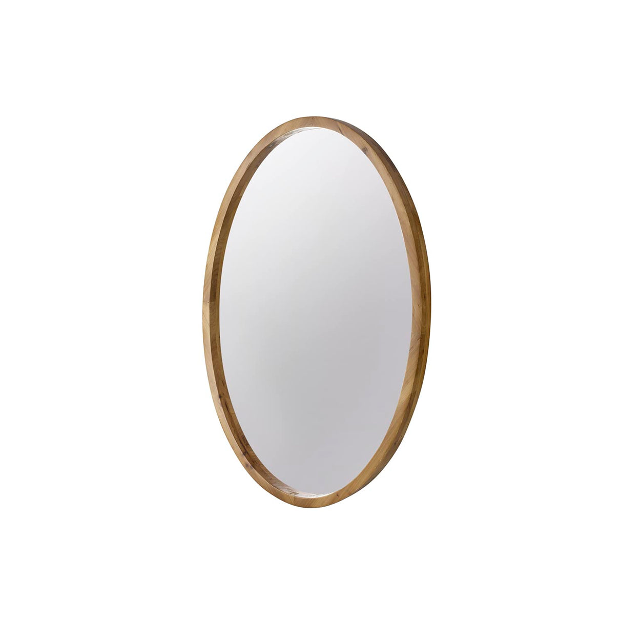 33 Inch Modern Accent Wall Mirror, Mountable Oval Wood Frame in Brown