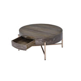 Weyton 1-Drawer Round Wooden Top Coffee Table in Light Brown and Champagne