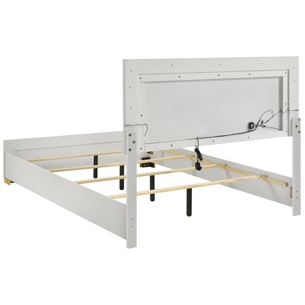 4-Piece Contemporary Wood Queen Bedroom Set White and Gold
