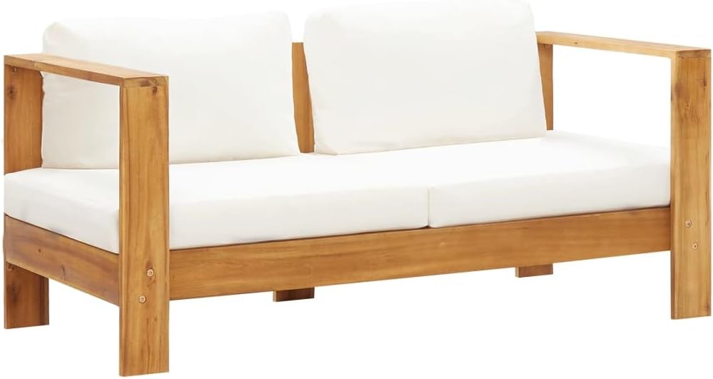 Patio Sofa with Cushion 55.1" Solid Acacia Wood Cream White