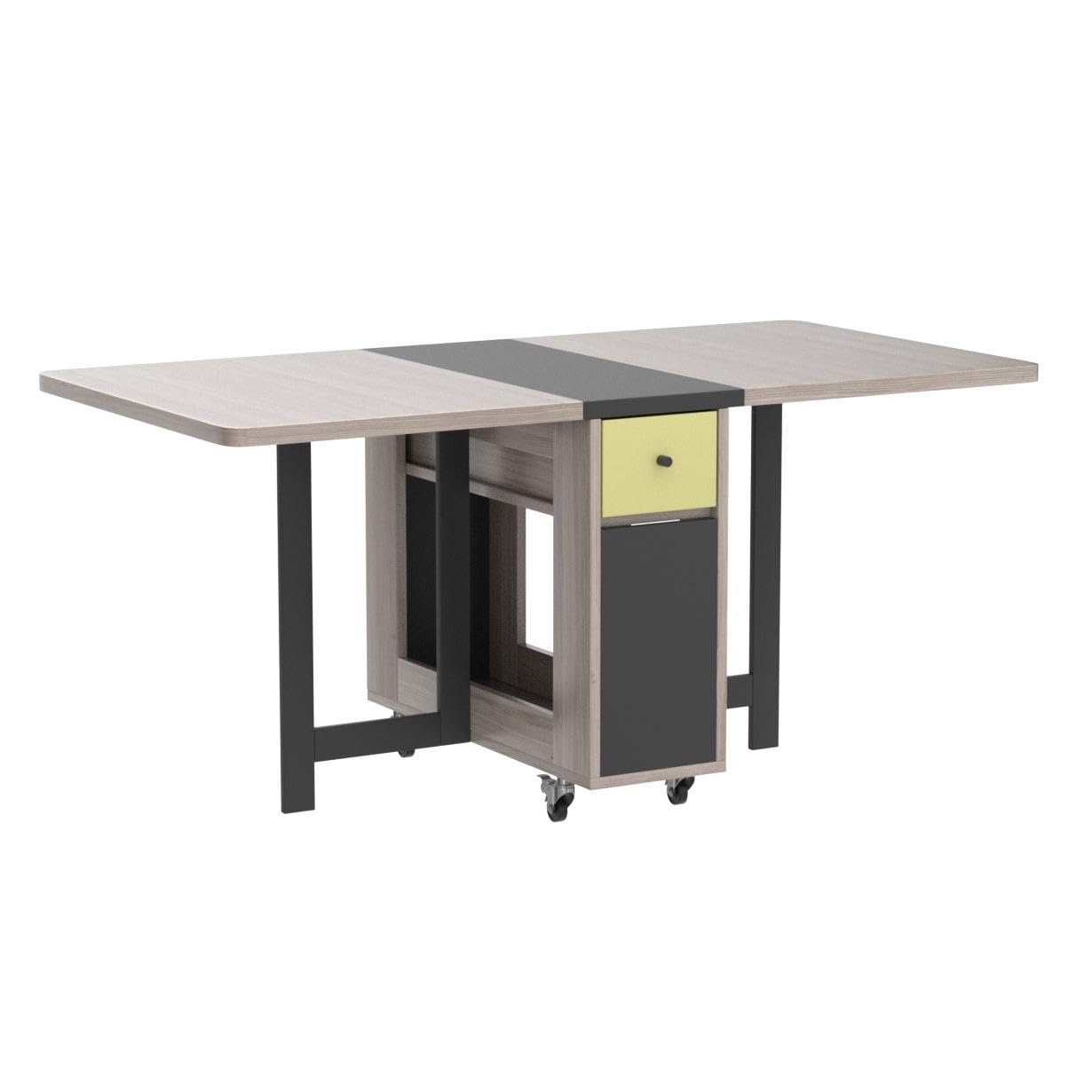 Folding Dining Table with Storage Rack and 2 Drawers