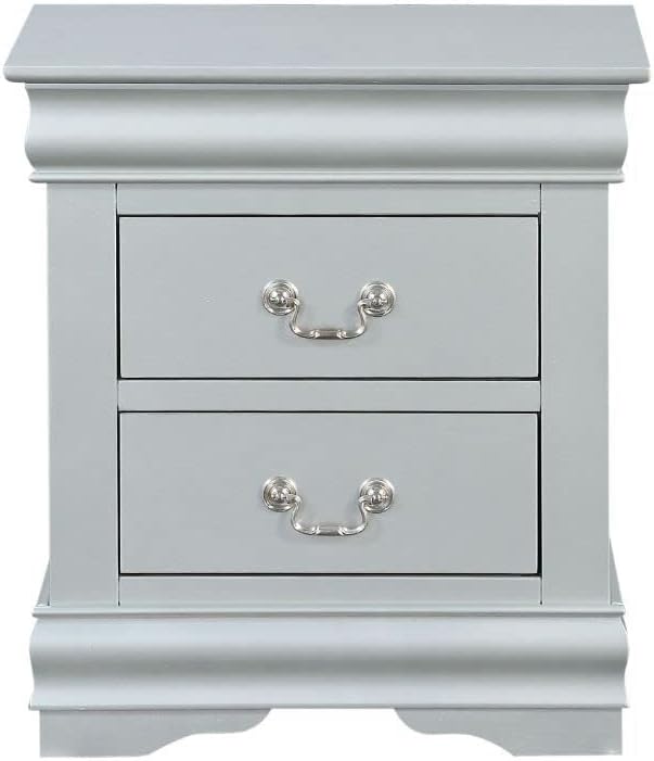 2 Drawers Wooden Nightstand, Platinum