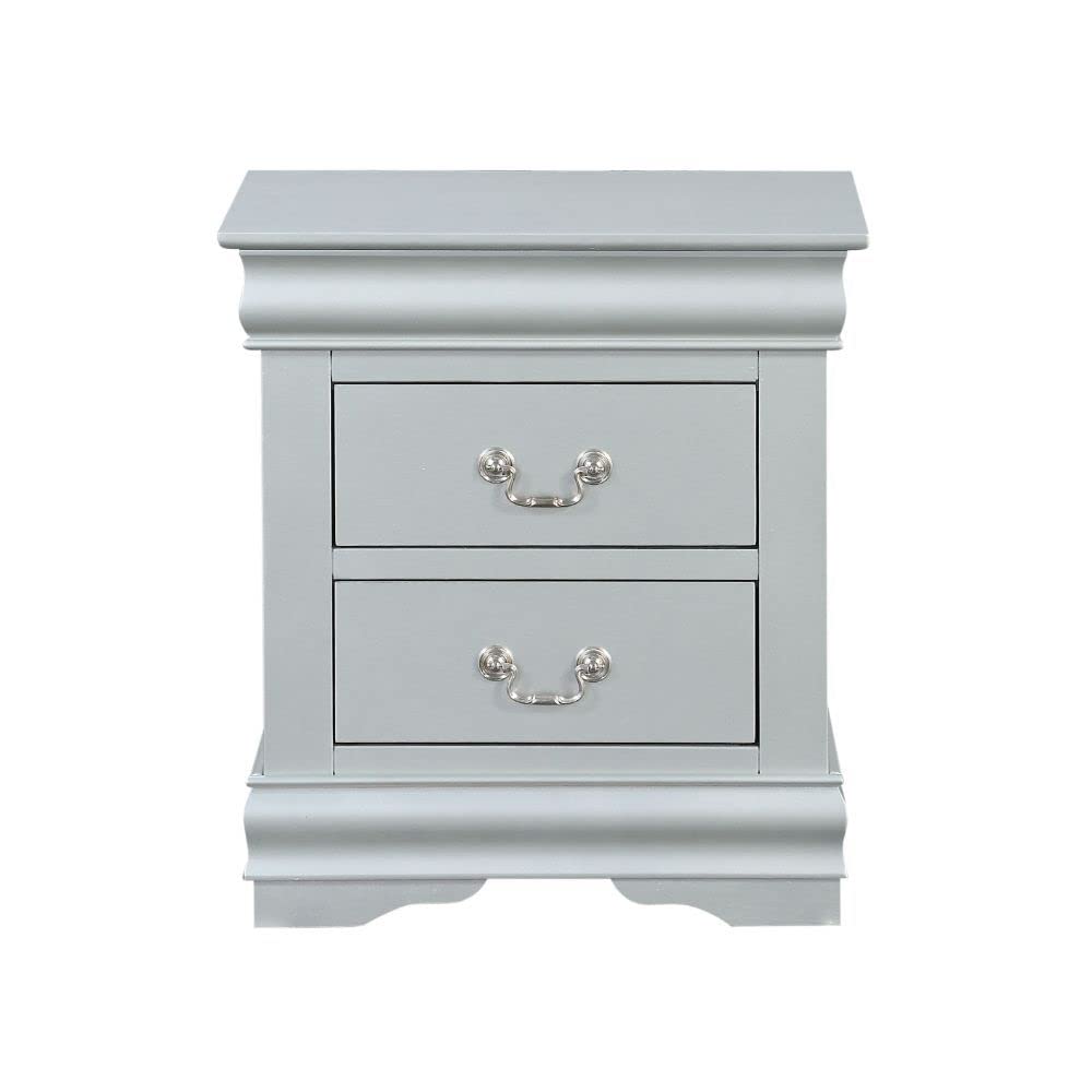 2 Drawers Wooden Nightstand, Platinum