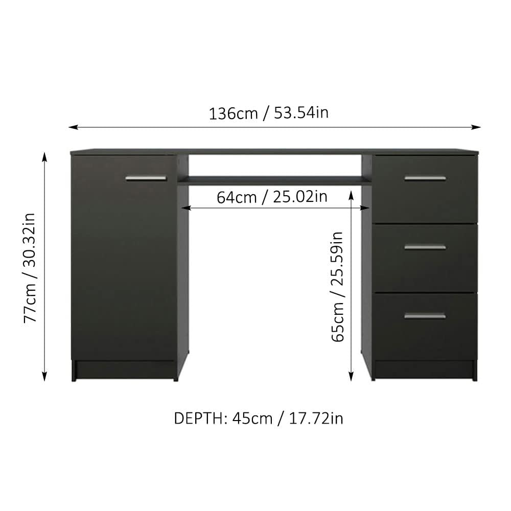 Computer Desk with 3 Drawers, 1 Door and 1 Storage Shelf,