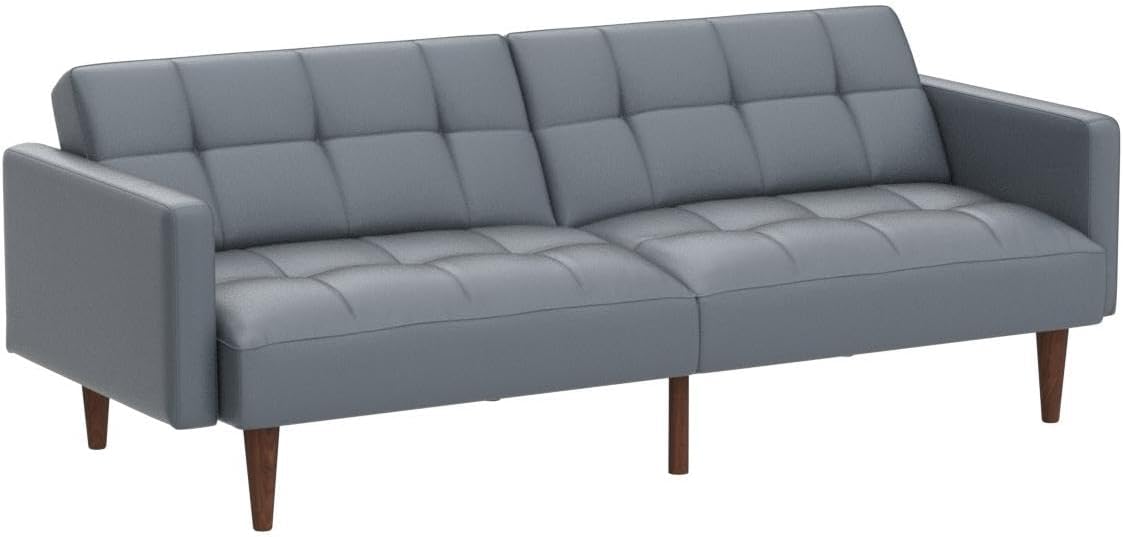 mopio Aaron Couch, Small Sofa, Futon, Sofa Bed, Sleeper Sofa, Loveseat, Mid Century Modern Futon Couch, Sofa Cama, Couches for Living Room, Bedroom (Cloud Gray, Faux Leather)