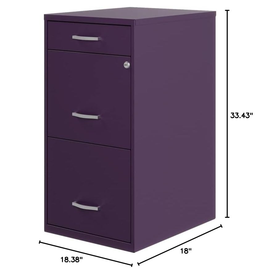Solutions 18" Deep Modern Metal Organizer File Cabinet with Cam Lock, 3-Drawer