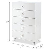 Acme Elms Wooden Rectangular Chest with 5 Storage Drawers in White and Chrome