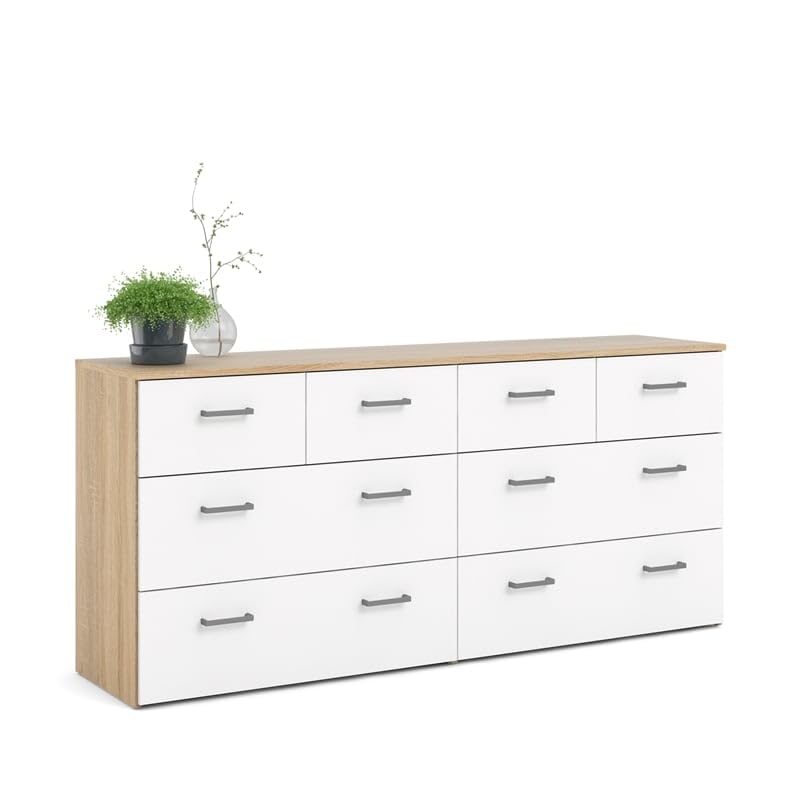 8 Drawer Double Dresser, Oak Structure, White