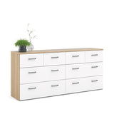 8 Drawer Double Dresser, Oak Structure, White