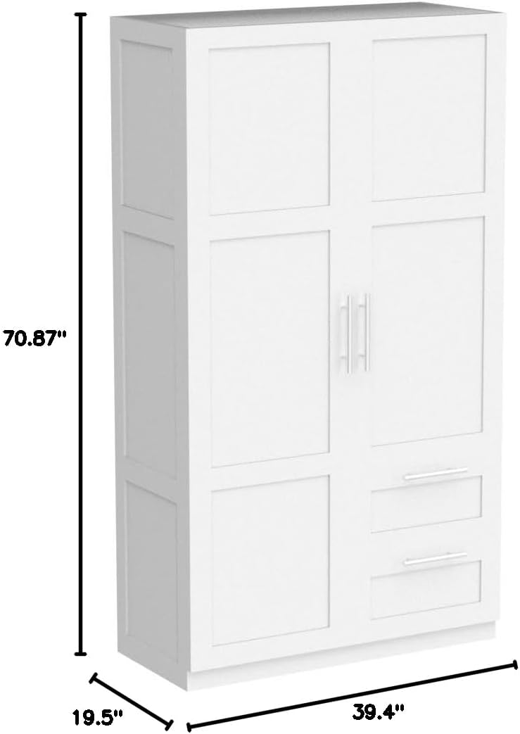 White Two Doors Two Drawers Big Wardrobe Closet Bedroom Armoires