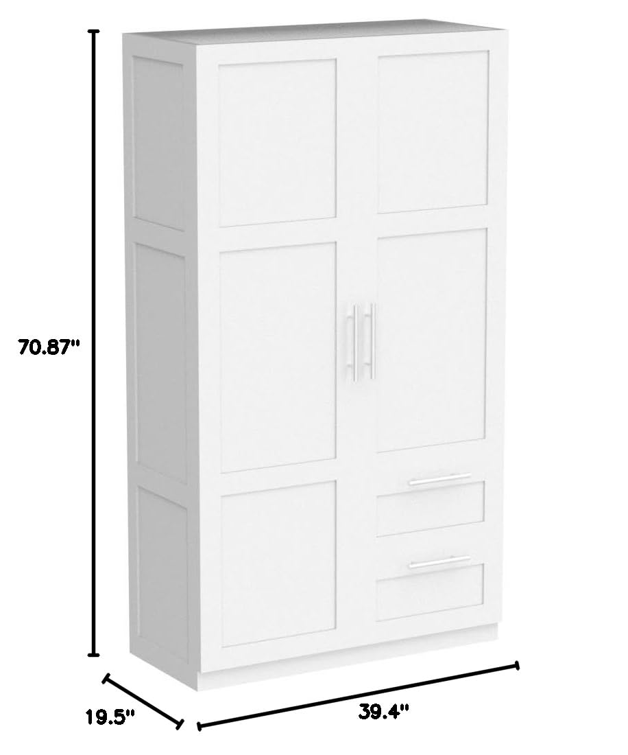 White Two Doors Two Drawers Big Wardrobe Closet Bedroom Armoires