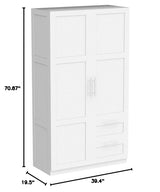 White Two Doors Two Drawers Big Wardrobe Closet Bedroom Armoires