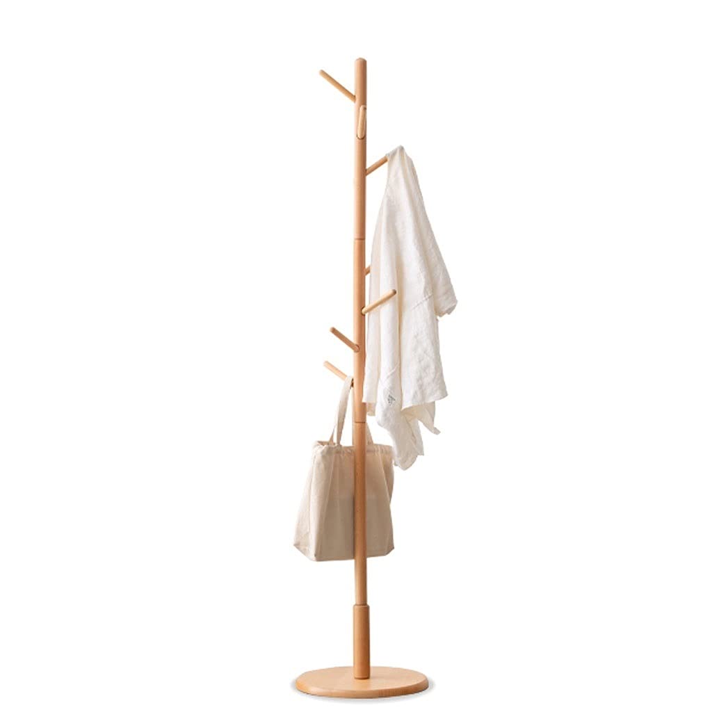 Floor Coat Rack Coat Rack Wooden Floor-Standing Coat Rack with 8 Hooks Coat Tree