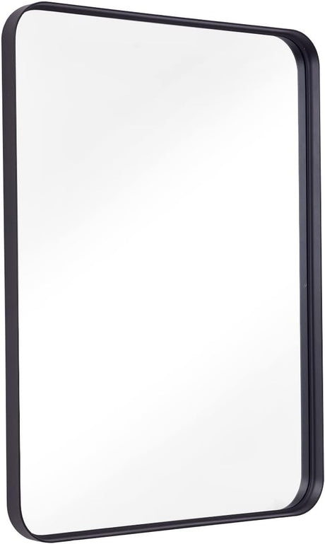 Wall Mirror for Bathroom, 20x30 Inch Black Bathroom Mirror, Rectangular Wall Mounted Decorative Mirror, Rounded Corner, Aluminum Alloy Frame,Home Decor, Hangs Horizontal or Vertical