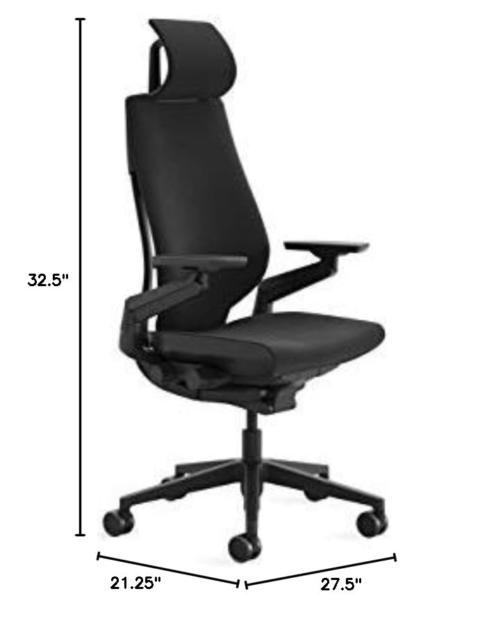 Steelcase Gesture Office Chair with Head Rest - Ergonomic Work Chair with Wheels for Hard Flooring - Comfortable Office Chair - Intuitive-to-Adjust Chairs for Desk - 360-Degree Arms - Licorice Fabric