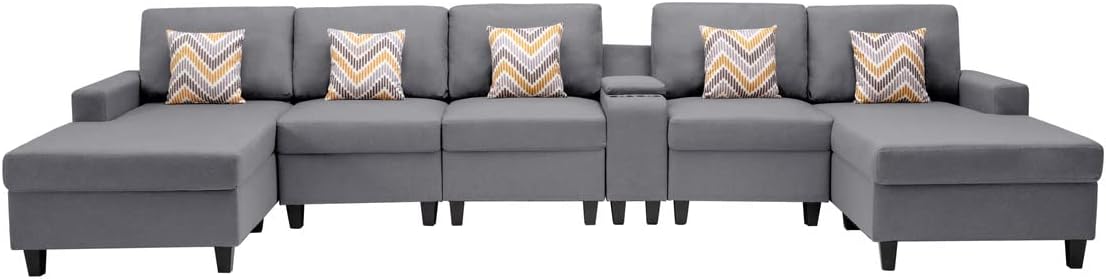 Nolan Gray Linen Fabric 6Pc Double Chaise Sectional Sofa