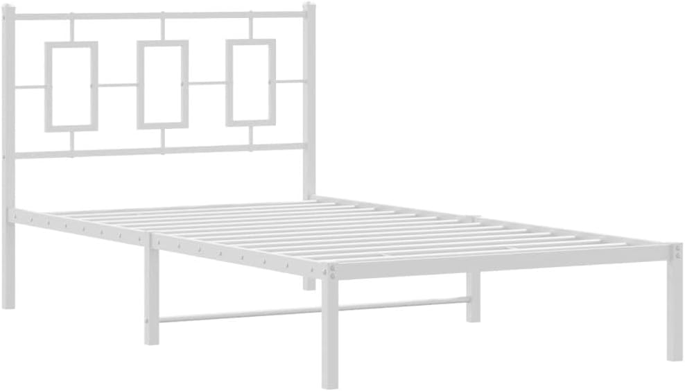 Strawberry Fairy Elegant White Metal Bed Frame for Timeless Comfort, Sturdy Steel Construction, Includes Headboard, 39.4" x 78.7"