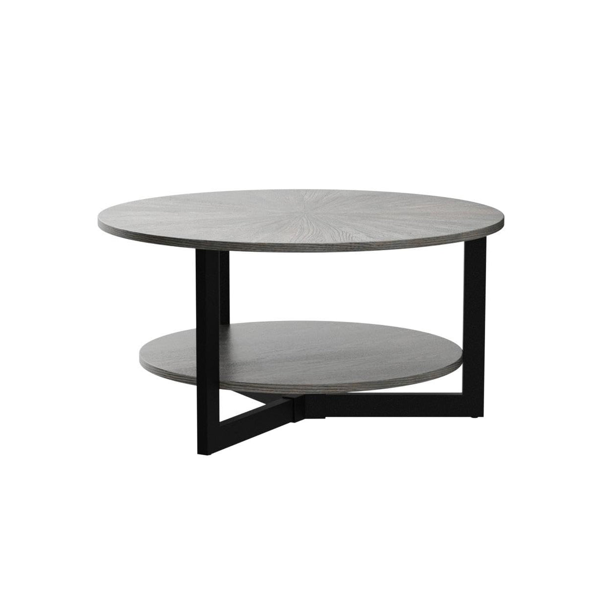 Round Coffee Table with Storage Shelf, Farmhouse Living Room Cocktail Table