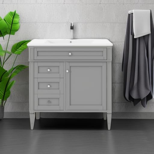 36 Inch Bathroom Vanity with Sink Combo, Solid Wood Frame Bathroom Vanities