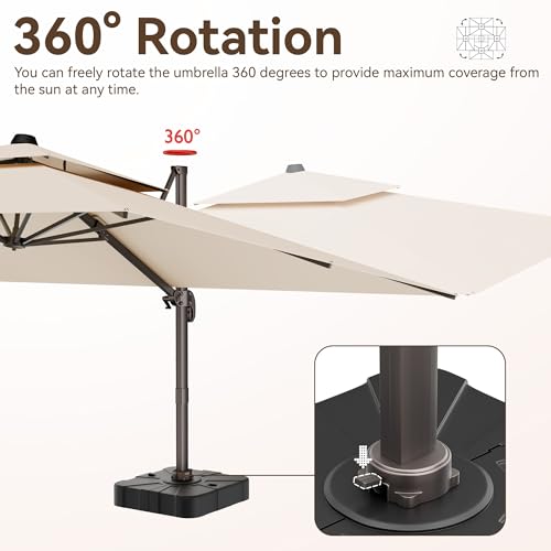 9x12 FT Patio Umbrella, Large Cantilever Rectangular Double Top Heavy Duty Offset Umbrellas with 360° Rotation