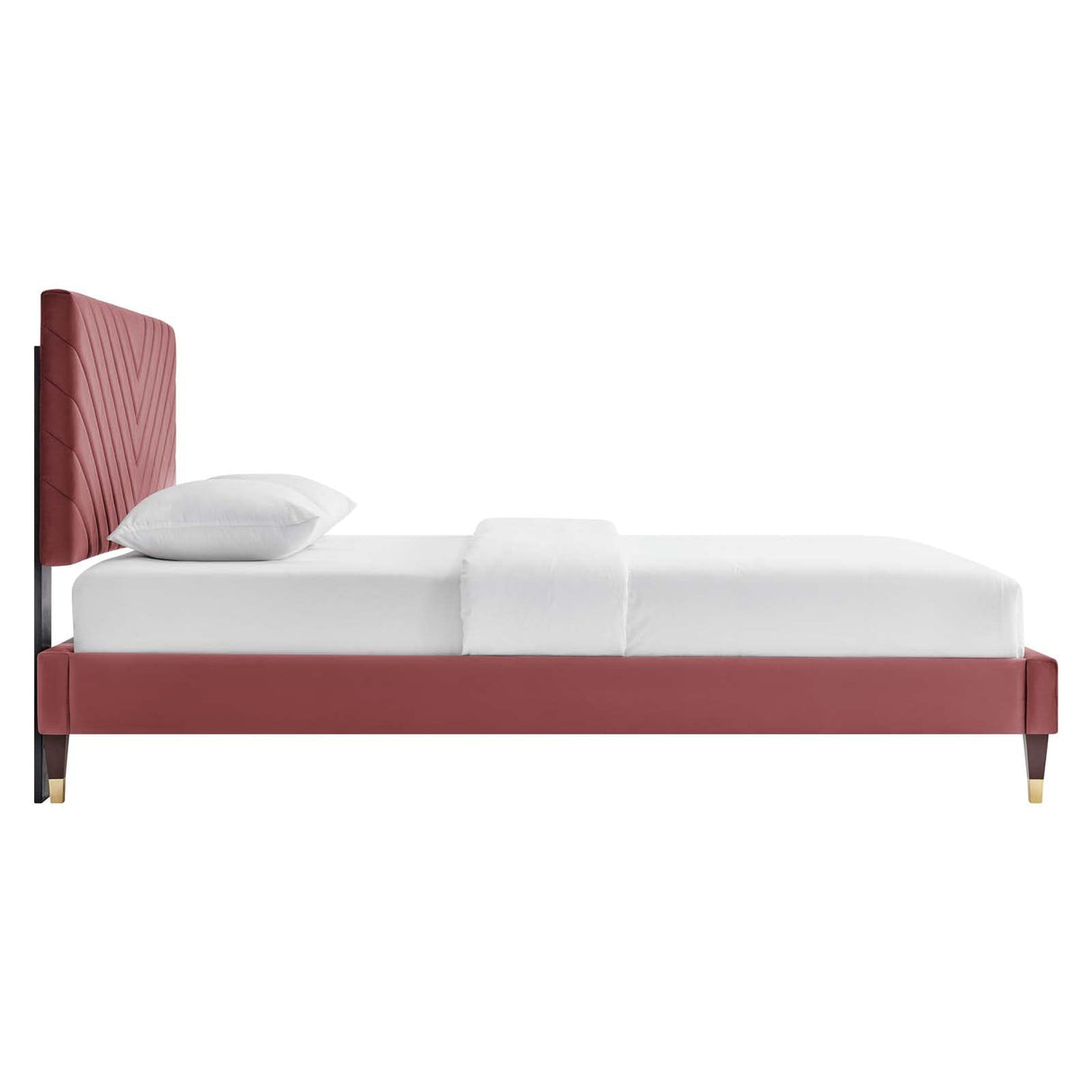 Roxanne Performance Velvet Queen Platform Bed, Dusty Rose