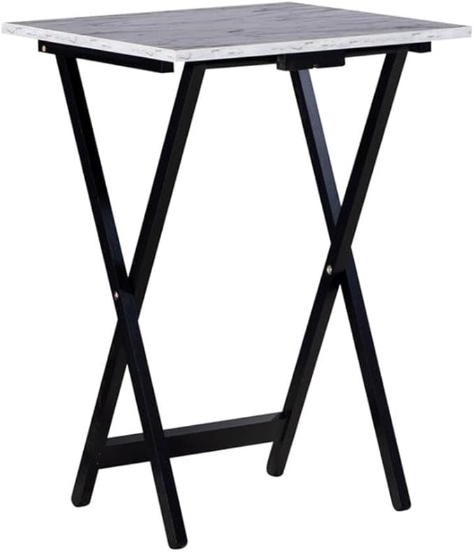 ModMarble 5-Piece Faux Marble Folding TV Tray Table Set with Storage Stand