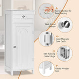 Floor Storage Cabinet, Bathroom Freestanding Side Storage Organizer, Single Door Floor Storage Cabinet w/Drawer & Adjustable Shelves,