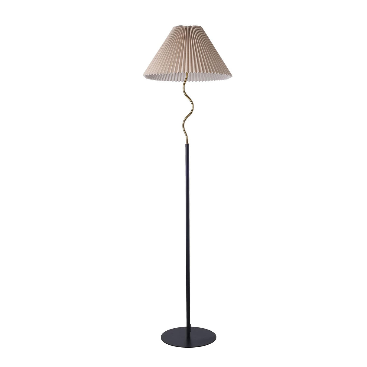 KUNJOULAM Modern Pleated Floor Lamp, Black Pole Floor Lamps, Simple Design Tall Lamp with Adjustable Beige Lampshade, Standing Lamp for Living Room, Bedroom, Office, Home (Without Bulb)