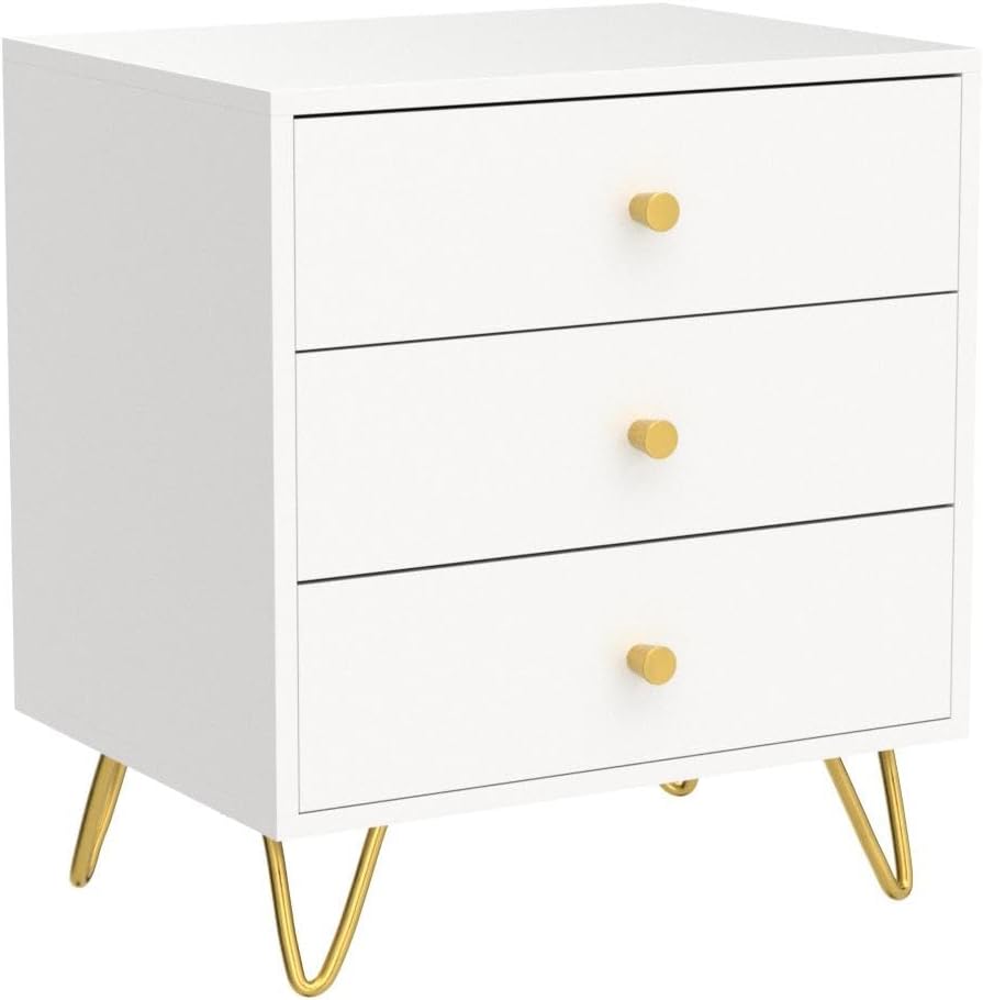 Set of 2 Nightstands Modern Bedside Table with 3 Drawers & Metal Legs