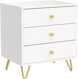 Set of 2 Nightstands Modern Bedside Table with 3 Drawers & Metal Legs