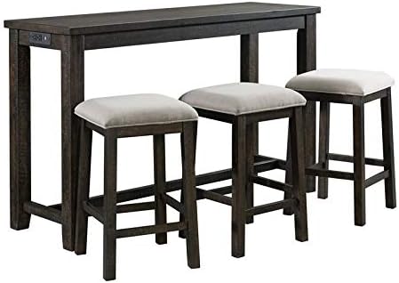 Stanford Multipurpose Home Bar Living Room Sofa Table Set with 3 Upholstered Stools,