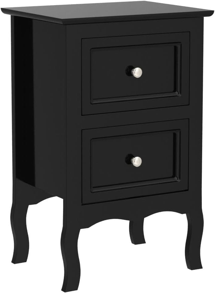 2Pcs Wooden Nightstand with Drawers, Drawers Nightstand Tall End Table Storage Two-Tier Black Night Tables Bedroom Set of Two for Home Living Room Bedroom (Black)