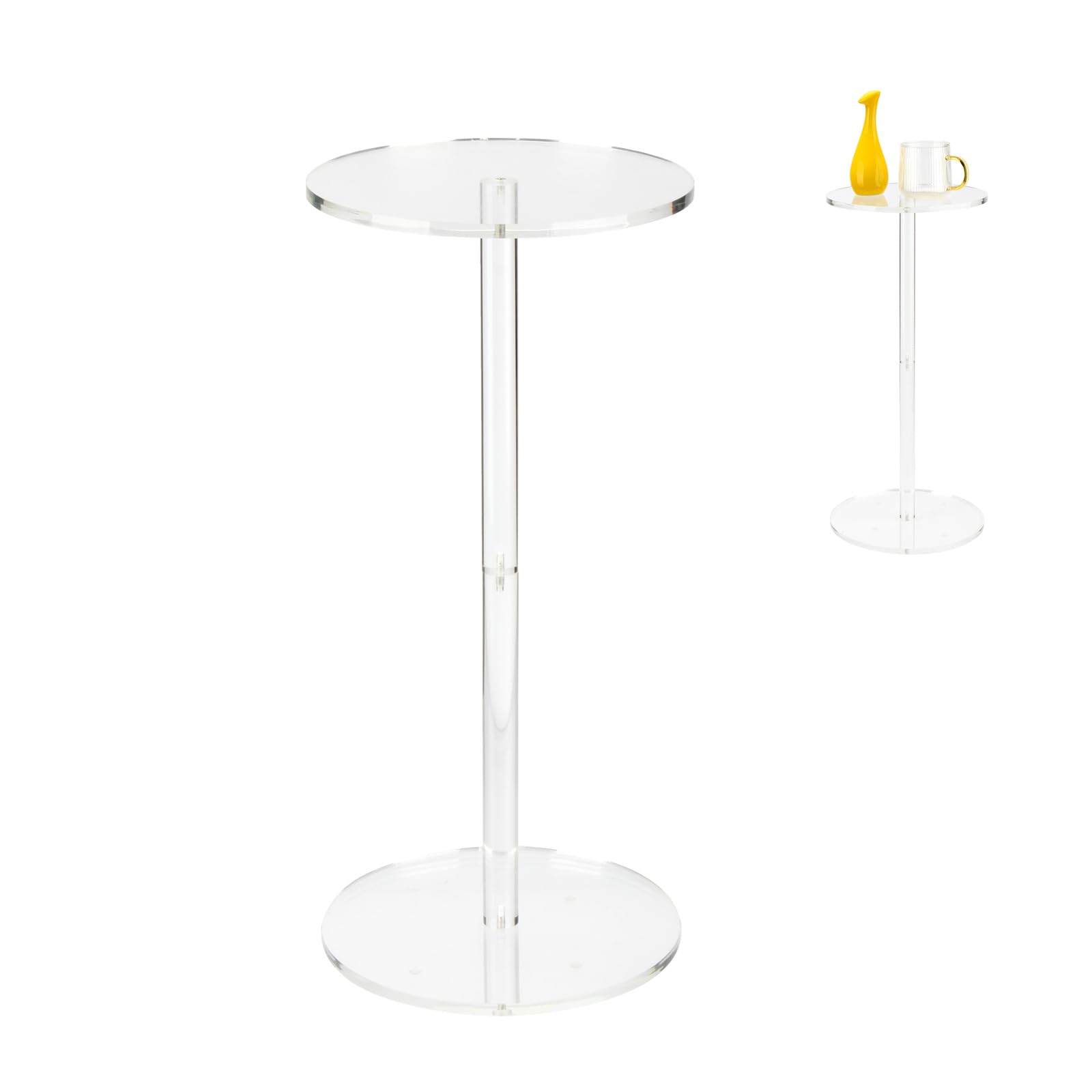 Acrylic Drink End Table, Clear Drink Table for Small Spaces with Anti-Slip Pads