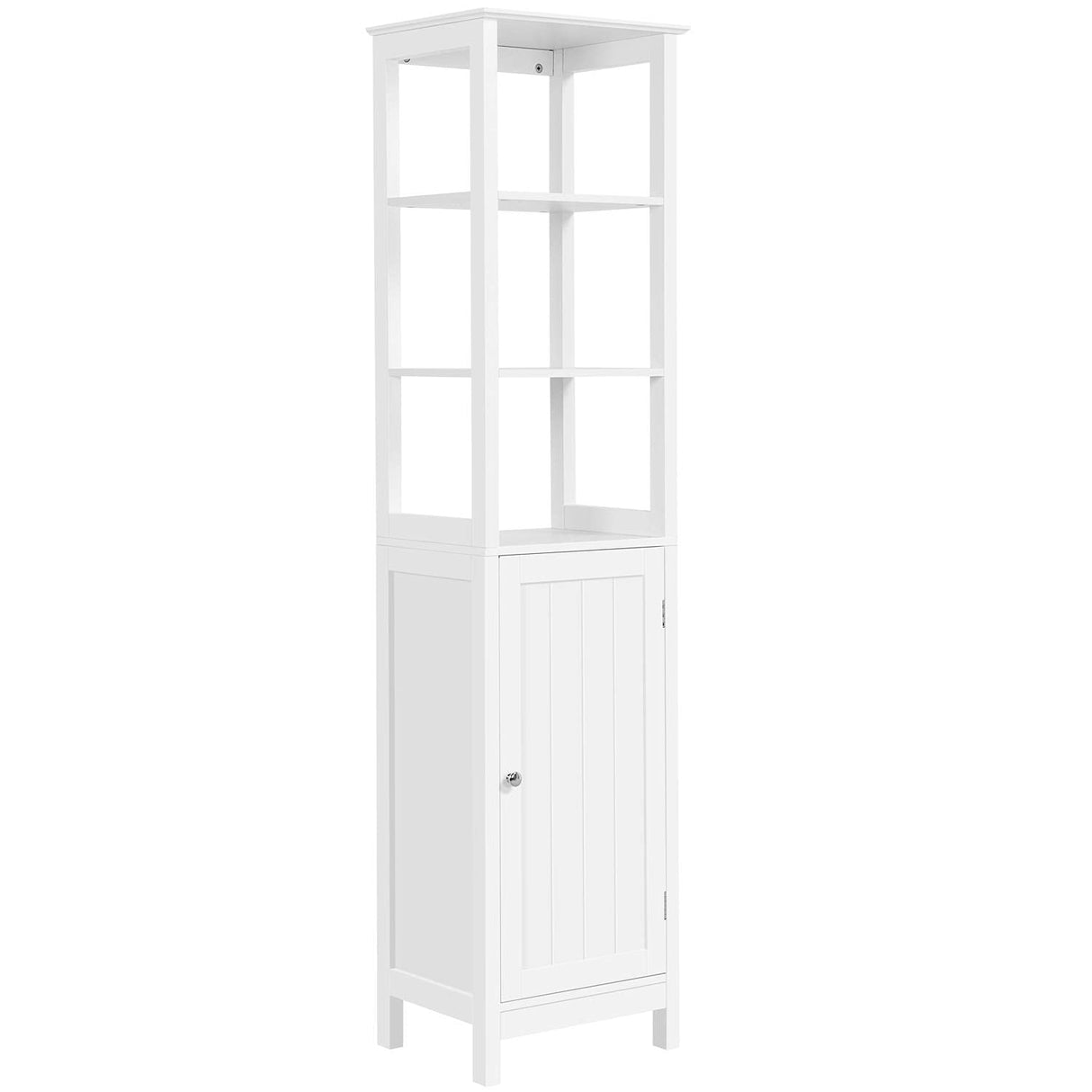 Bathroom Floor Cabinet, Wooden Tall Freestanding Cabinet with 3 Tier Shelves and Door Organizer,