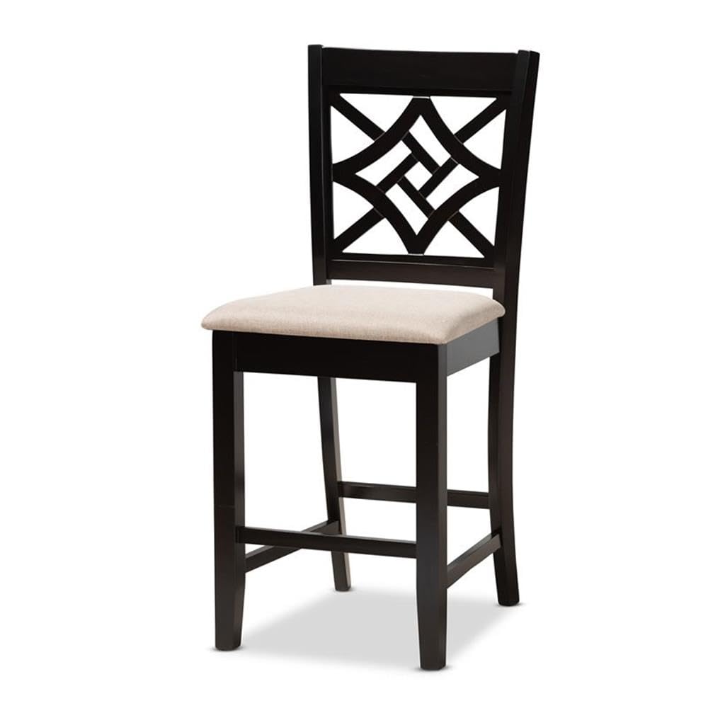 Nicolette Modern and Contemporary Sand Fabric Upholstered and Dark Brown Finished