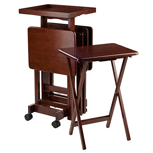 Walnut Finish 6-Piece Folding TV Tray Table Set with Removable Trays