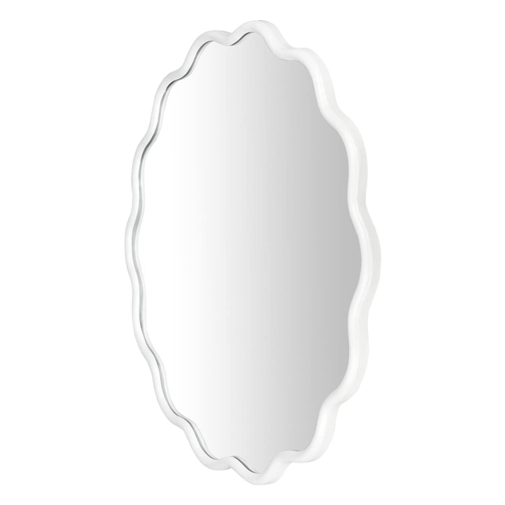22 Inch White Round Wavy Mirror