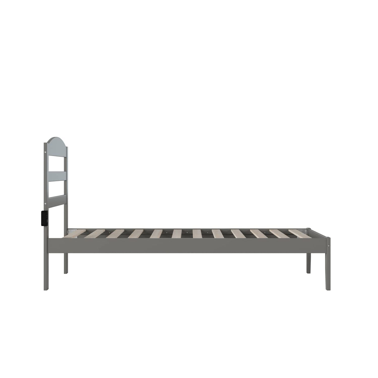 Wood Traditional Twin Bed with USB Charger in Gray