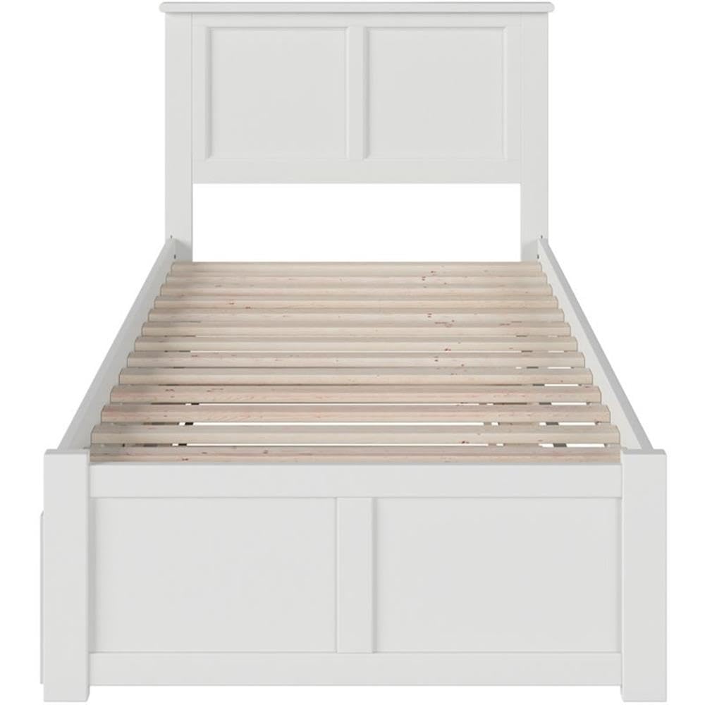 Pemberly Row Twin Solid Wood Bed with Twin Trundle with USB Charger in White