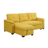 FurniFact Yellow Linen Reversible Sleeper Sectional Sofa Featuring Storage Chaise and Pull-Out Sleeper, Ideal for Living Rooms and Small Spaces