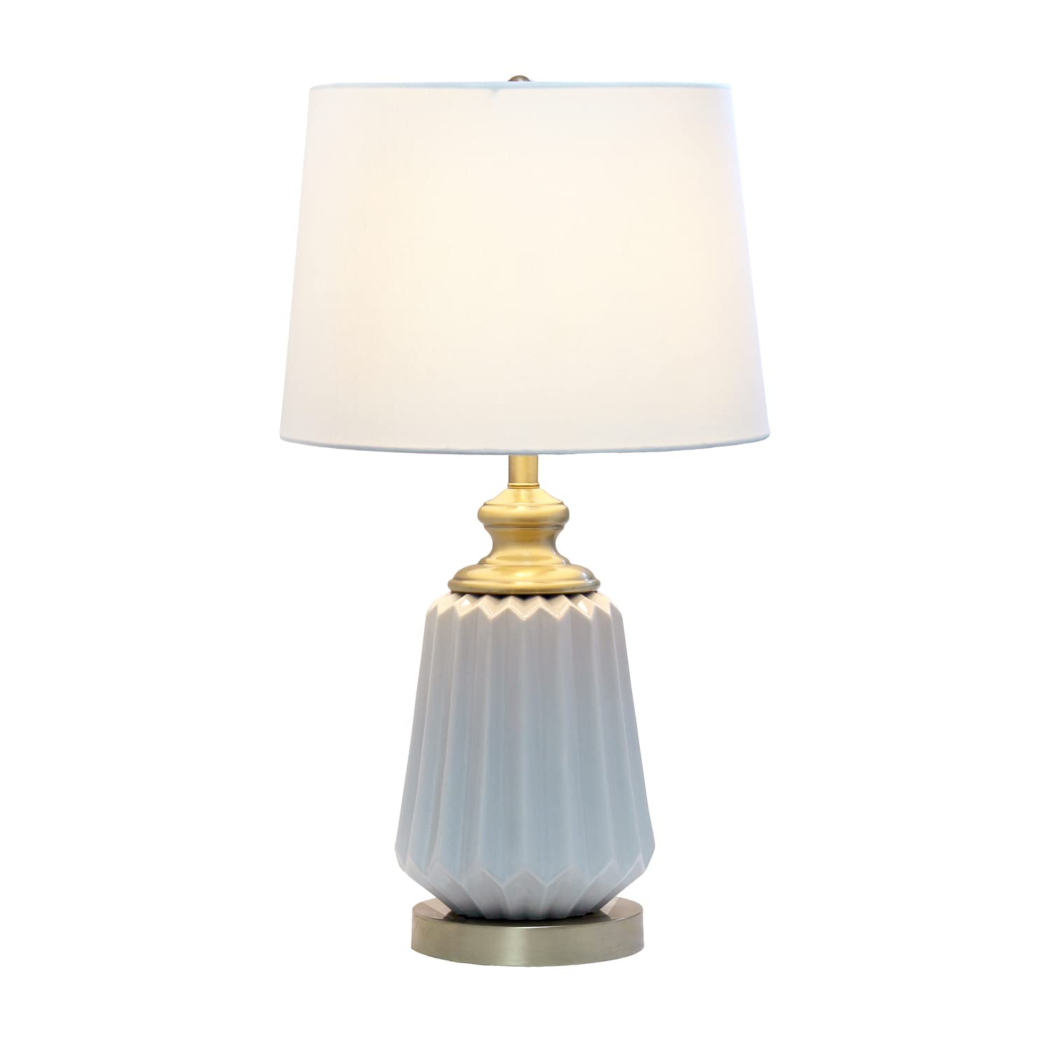 LT1092-GRY 25" Traditional Farmhouse Pleated Ceramic Endtable Bedside Table Desk Lamp